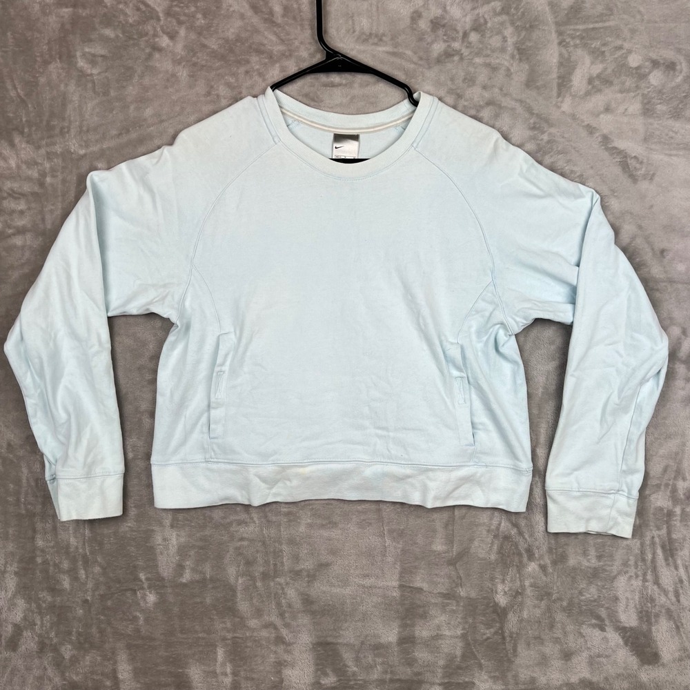 Nike‎ Light Blue Long Sleeve Crewneck Sweatshirt Pullover Top 2000s M(8-10)